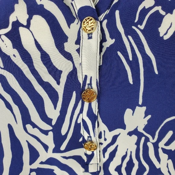 Lilly Pulitzer Coastal 100% Silk Tunic Blouse Royal Blue White Swirl Size Small - Picture 4 of 16